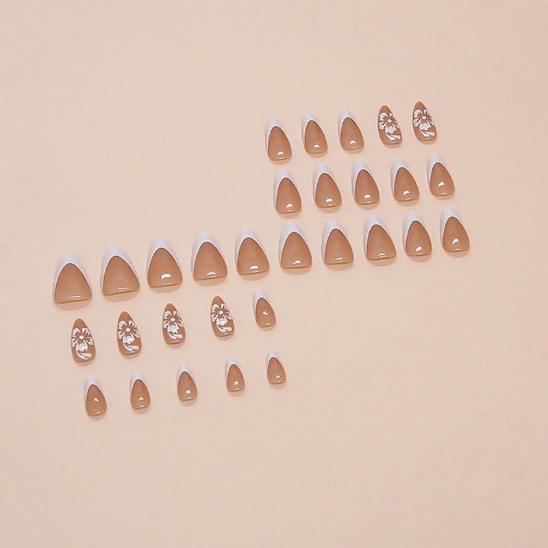 RikView French Tips Nails Almond Press on Nails Medium Acrylic Nails White Nails Glossy Full Cover Nails for Women 24 PCs/Set - Image 3