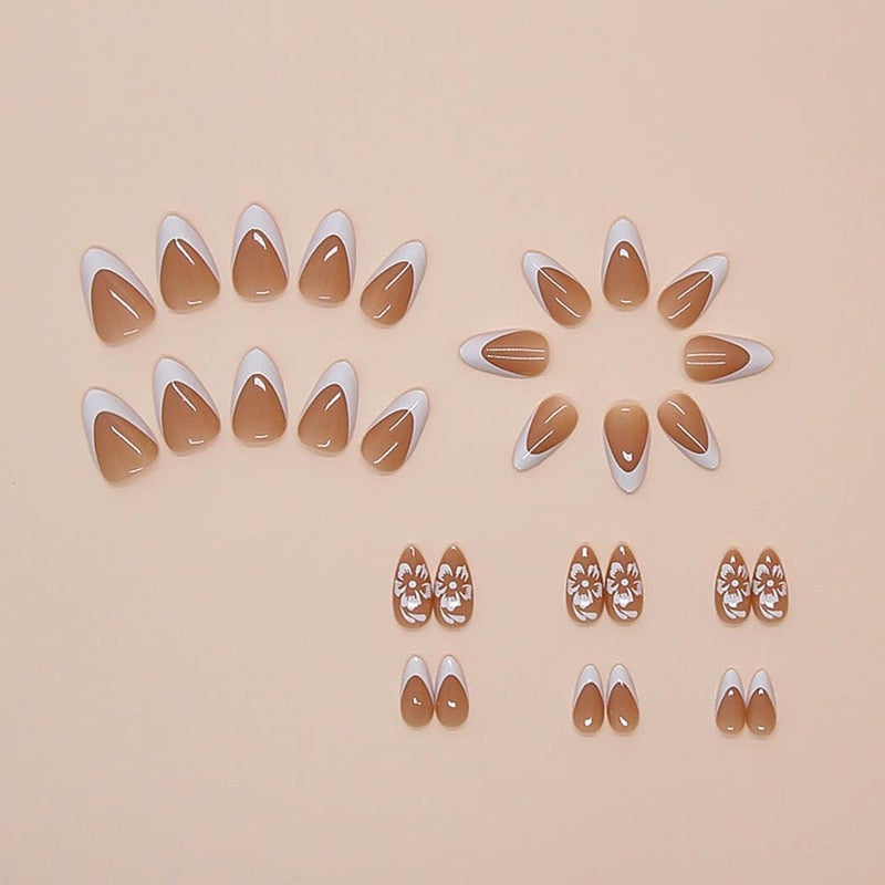 RikView French Tips Nails Almond Press on Nails Medium Acrylic Nails White Nails Glossy Full Cover Nails for Women 24 PCs/Set - Image 2