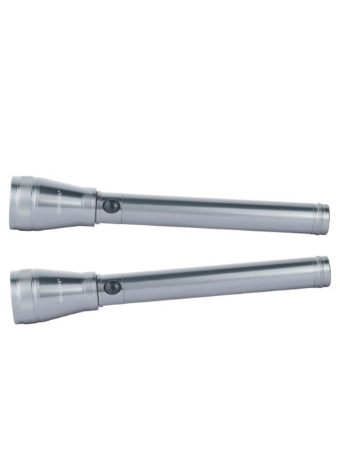 2 Pcs Rechargeable LED Torch  CorrosionWaterShock Resistant  Rechargeable Battery with Continuous Working of 4 Hours  Unbreakable Glass with Machined Aircraft Aluminum Body SLT-1013