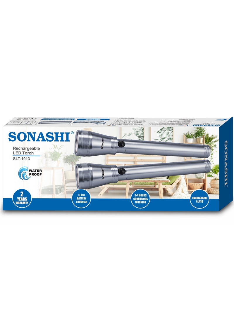 SONASHI - 2 Pcs Rechargeable LED Torch  CorrosionWaterShock Resistant  Rechargeable Battery with Continuous Working of 4 Hours  Unbreakable Glass with Machined Aircraft Aluminum Body SLT-1013 - Image 1