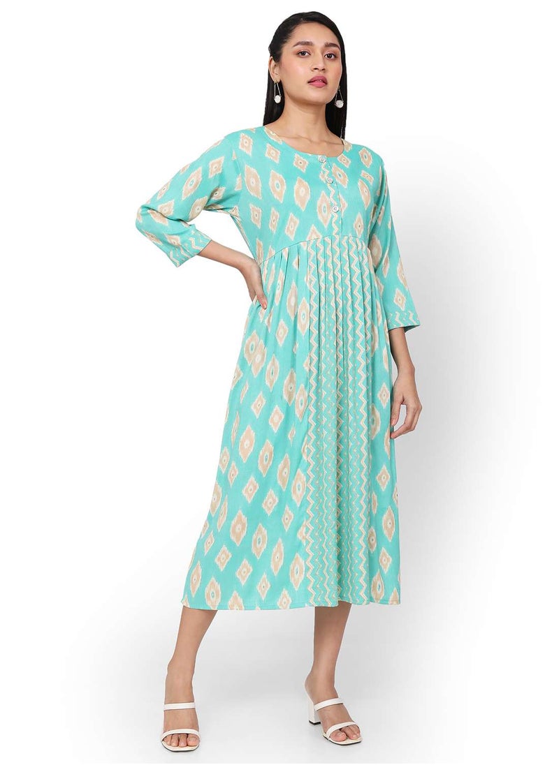 HANA & SARA - SHORT PRINTED THREEFORTH SLEEVES CASUAL ARABIC KAFTAN JALABIYA DRESS - Image 1