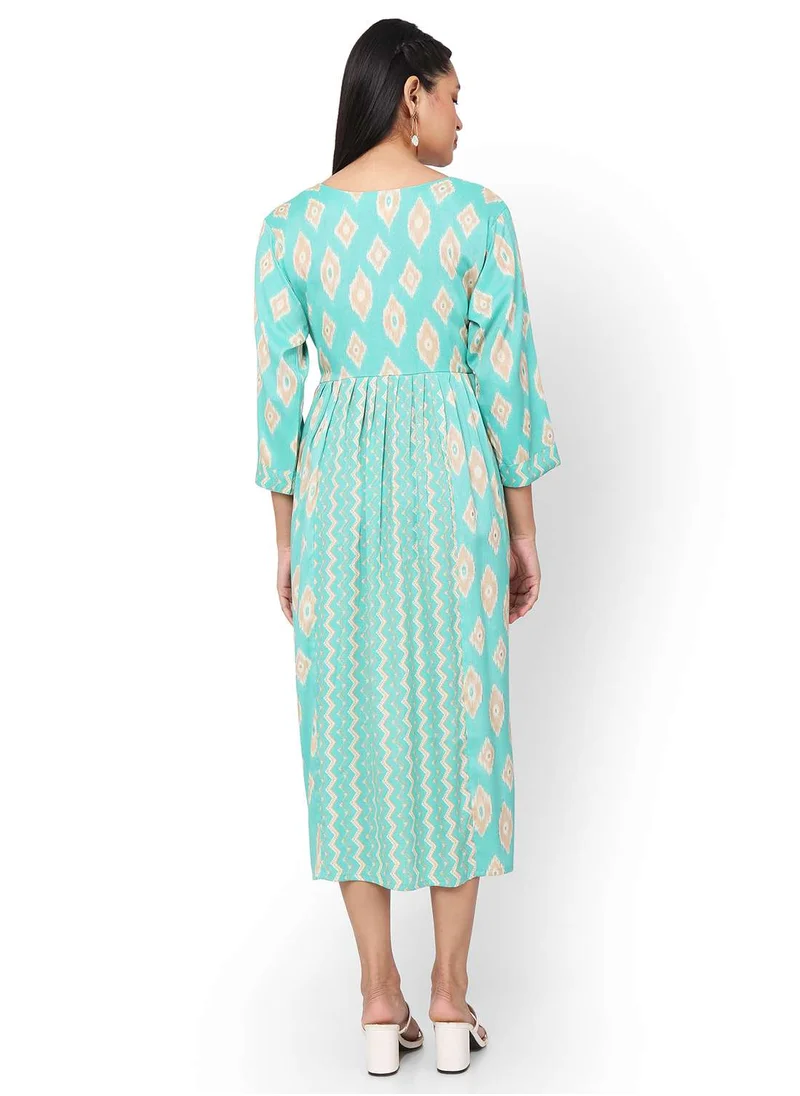 HANA & SARA SHORT PRINTED THREEFORTH SLEEVES CASUAL ARABIC KAFTAN JALABIYA DRESS