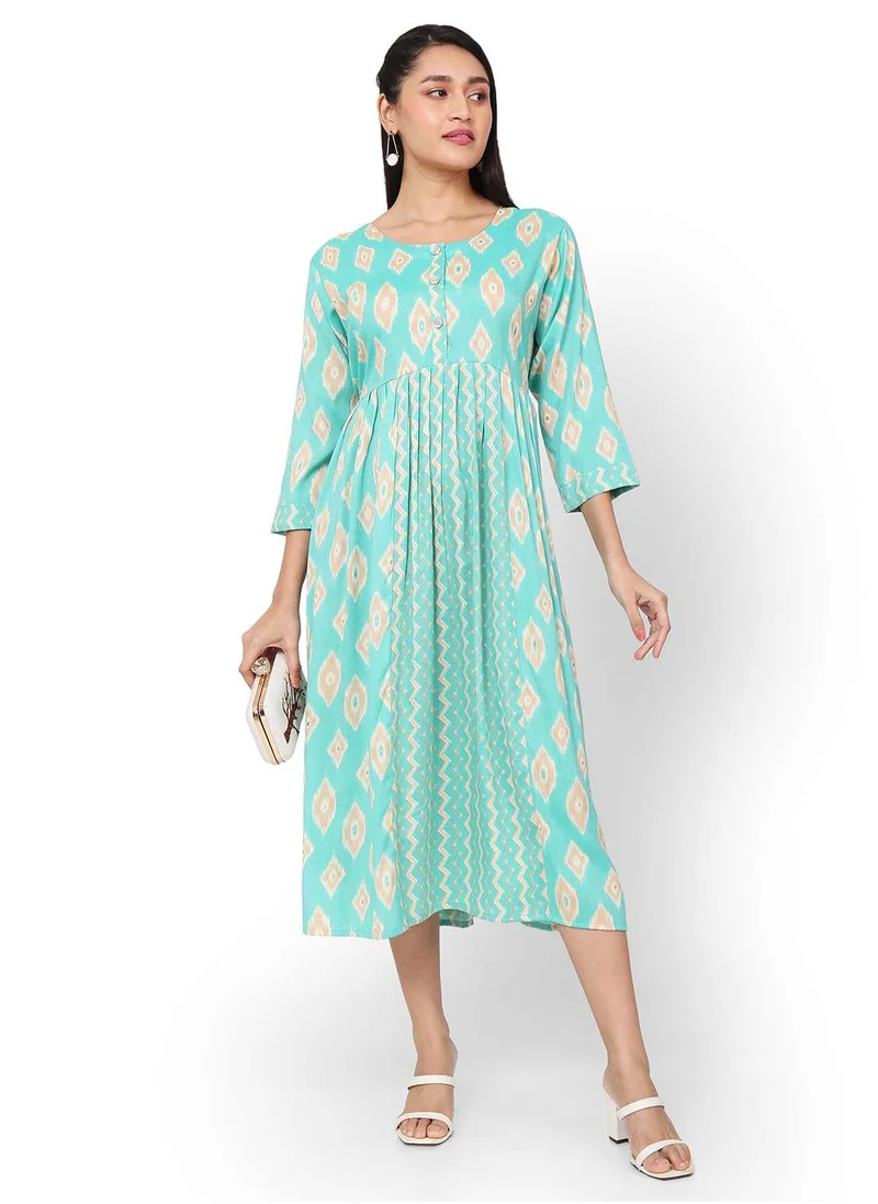 HANA & SARA SHORT PRINTED THREEFORTH SLEEVES CASUAL ARABIC KAFTAN JALABIYA DRESS