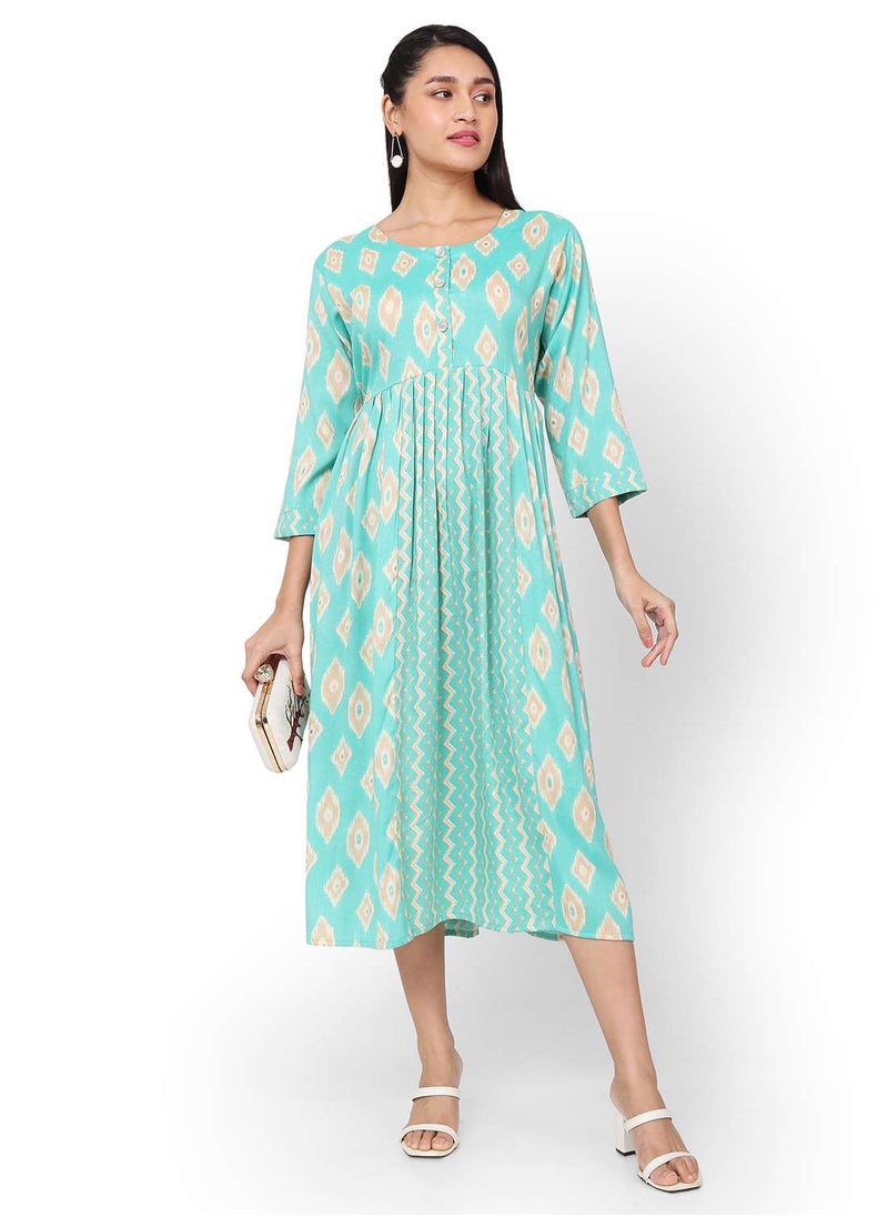 HANA & SARA - SHORT PRINTED THREEFORTH SLEEVES CASUAL ARABIC KAFTAN JALABIYA DRESS - Image 1