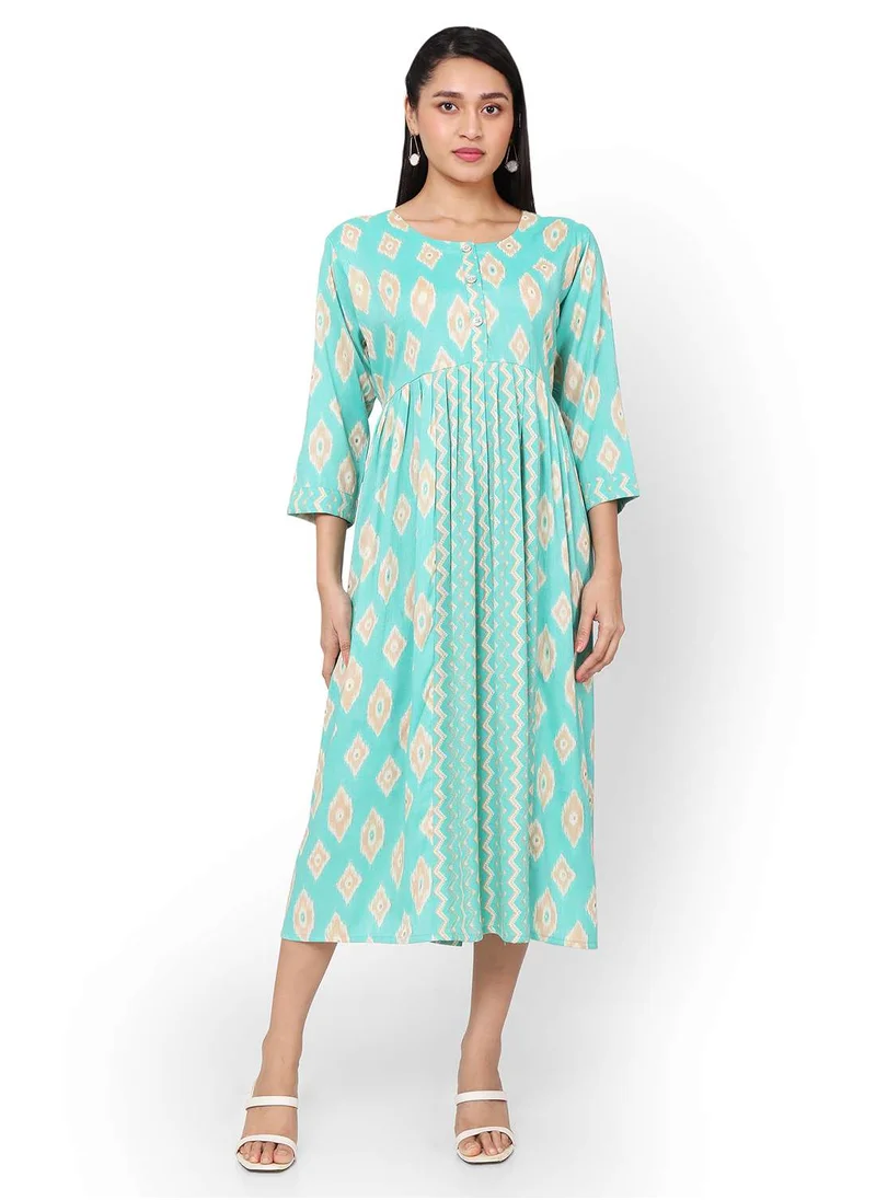 HANA & SARA SHORT PRINTED THREEFORTH SLEEVES CASUAL ARABIC KAFTAN JALABIYA DRESS