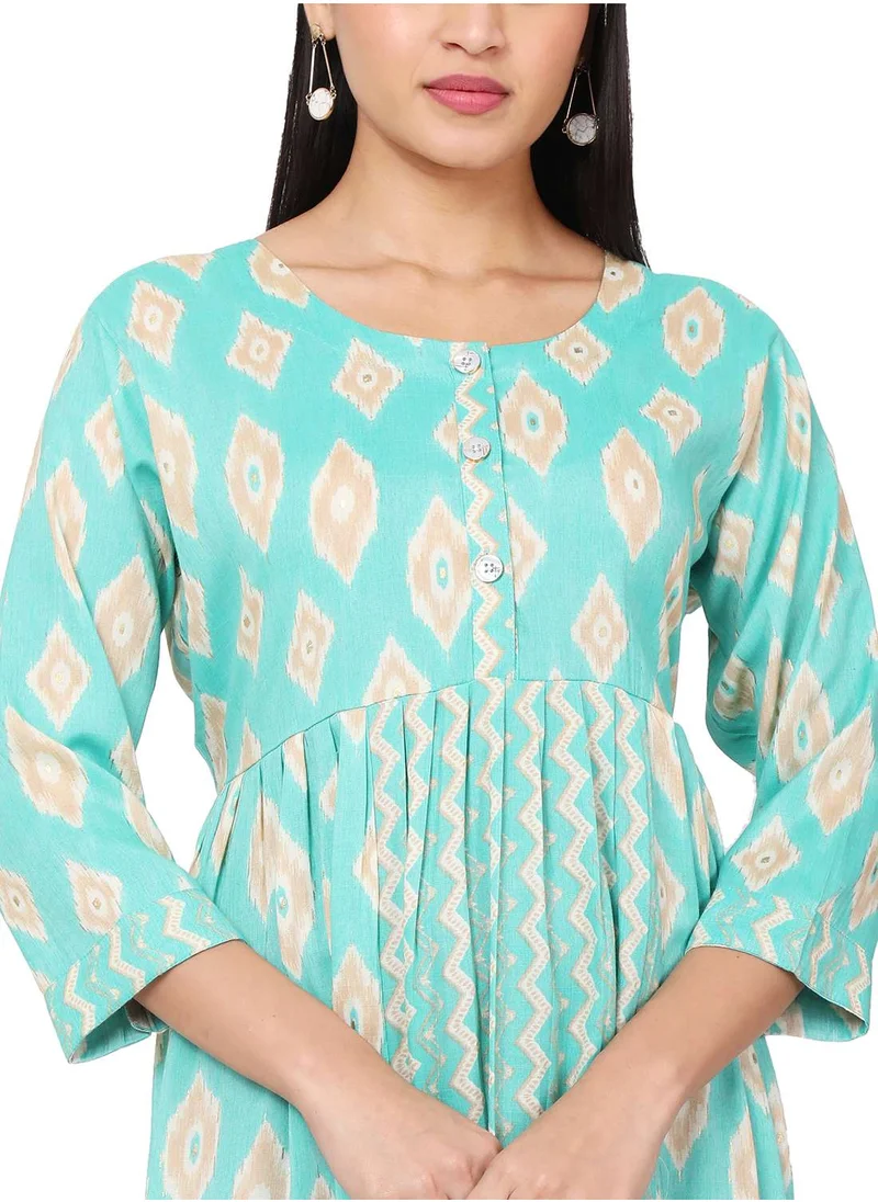 HANA & SARA SHORT PRINTED THREEFORTH SLEEVES CASUAL ARABIC KAFTAN JALABIYA DRESS