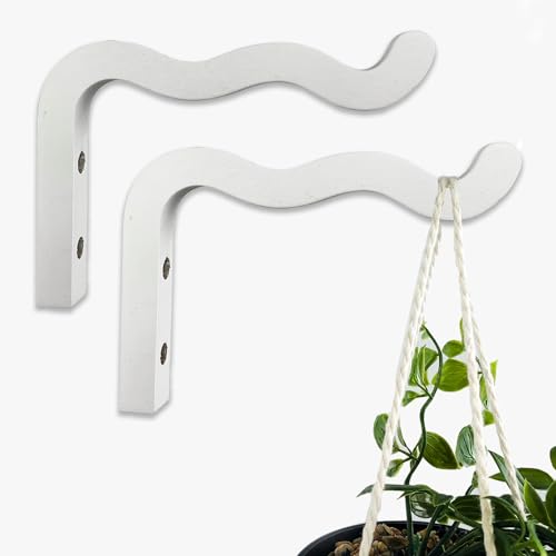 EvenWood 2Piece Set of Wavy Wooden Wall Planters for Indoor Plants 6 Inch Natural Plant Hook for Wall Plant Wind Chimes Flower Brackets Patio Garden Decorations Bracket Plant Hanger White - Image 1