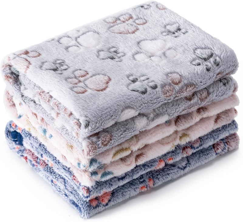 CADONO 1 Pack 3 Blankets Super Soft Fluffy Premium Fleece Pet Blanket Flannel Paw Printed Throw for Dog Puppy Cat (Medium 30x20'', Beige, Grey, Navy) - Image 1