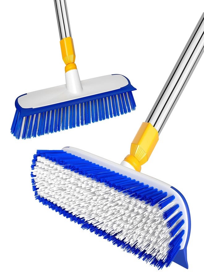 ITTAR 12" Wide Floor Scrub Brush with Long Handle, 2-in-1 Deck Cleaning Brush with 55" Extendable Pole, Heavy-Duty Tub Tile Scrubber Cleaner Brush for Shower Floor, Kitchen, Patio, Garage, Restaurant - Image 1