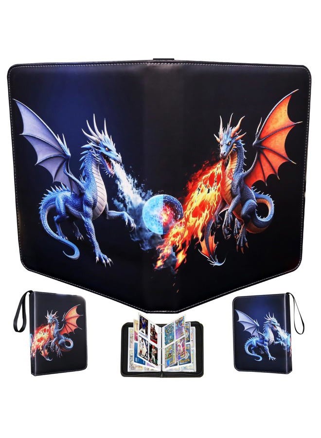 fweel Deluxe Ice & Fire Dragon Trading Card Binder, 4-Pocket Zipper Album with 400 Card Loading Pockets, Perfect for Card Fans and Enthusiasts, Collectible Card Storage Albums, Cases & Sleeves - Image 1