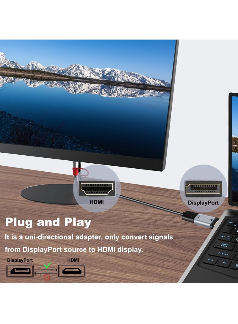 محولات Suntown 2 قطعة DisplayPort إلى HDMI، محول DP أحادي الاتجاه لجهاز الكمبيوتر إلى شاشة HDMI متوافق مع HDTV، جهاز عرض، لابتوب، سطح المكتب وأجهزة DisplayPort، 4K 30Hz، 2K 60Hz، 1080p 120Hz (رمادي) - Image 2
