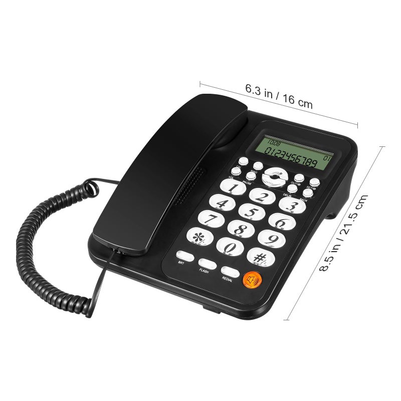 Black Corded Telephone with Caller ID Flash Redial for Home Office Wall Mountable - Image 3