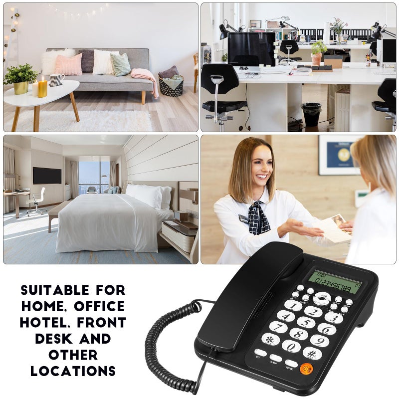 Black Corded Telephone with Caller ID Flash Redial for Home Office Wall Mountable - Image 5