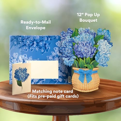 Freshcut Paper Pop Up Cards, Nantucket Hydrangeas, 12 Inch Life Sized Forever Flower Bouquet 3D Popup Greeting Card, Birthday Cards, Thank You Card, Blank Notecard & Envelope - Image 3