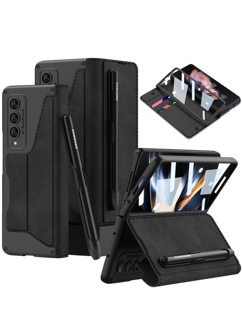 Compatible Samsung Galaxy Z Fold 5/ Z Fold 4/ Z Fold 3 5G Phone Case with S Pen Slot Scratch Resistant Tempered Film Holder and Card Slot One Piece Case - Image 1