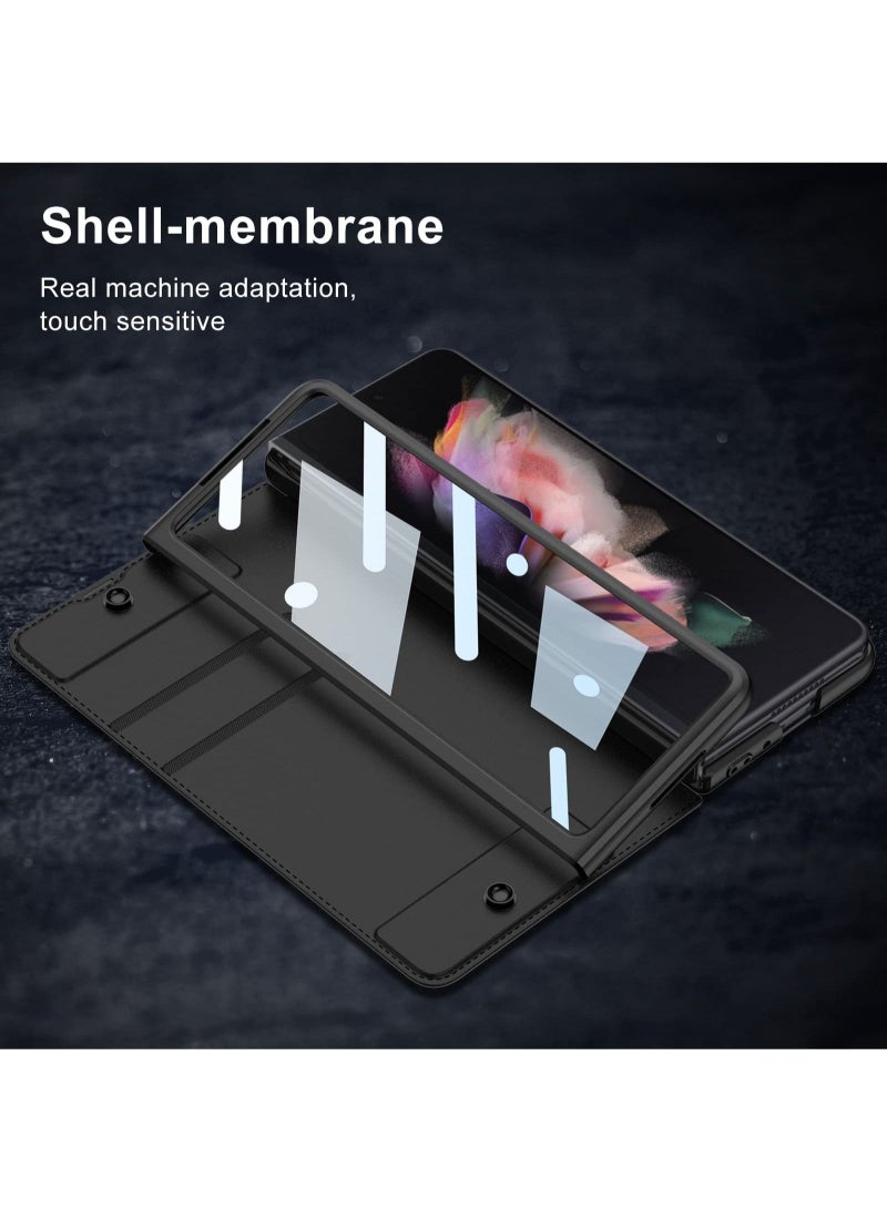 Compatible Samsung Galaxy Z Fold 5/ Z Fold 4/ Z Fold 3 5G Phone Case with S Pen Slot Scratch Resistant Tempered Film Holder and Card Slot One Piece Case - Image 2