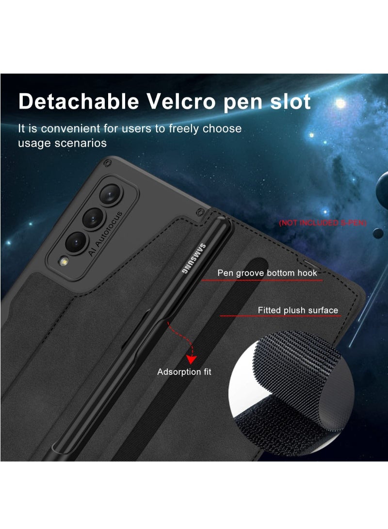 Compatible Samsung Galaxy Z Fold 5/ Z Fold 4/ Z Fold 3 5G Phone Case with S Pen Slot Scratch Resistant Tempered Film Holder and Card Slot One Piece Case - Image 3