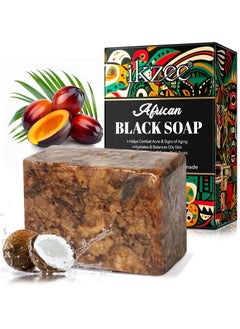 IKZEE 100g African Black Soap for Face and Body Wash with Shea Butter Fade Dark Spots and Acne Spots Anti Aging Hydrates Balance Oily Skin Organic Unrefined and Handmade African Black Soap  - Image 1