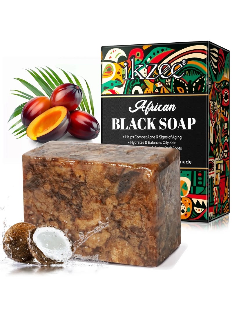 IKZEE 100g African Black Soap for Face and Body Wash with Shea Butter Fade Dark Spots and Acne Spots Anti Aging Hydrates Balance Oily Skin Organic Unrefined and Handmade African Black Soap  - Image 1