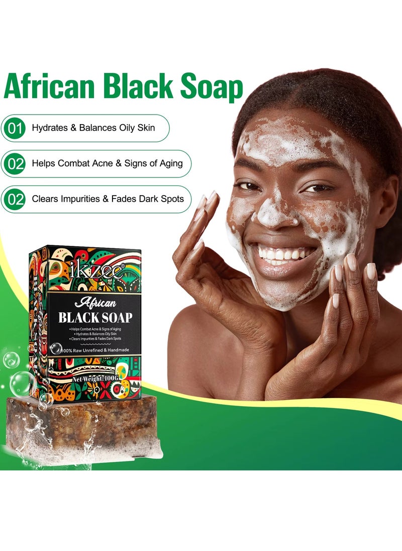 IKZEE 100g African Black Soap for Face and Body Wash with Shea Butter Fade Dark Spots and Acne Spots Anti Aging Hydrates Balance Oily Skin Organic Unrefined and Handmade African Black Soap  - Image 3