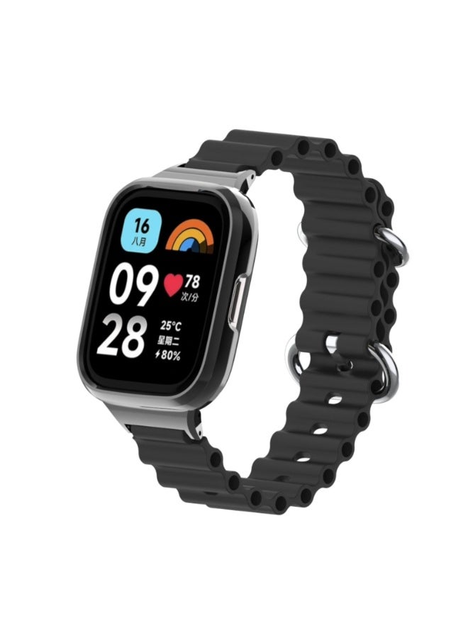 cean Strap Compatible with Xiaomi Redmi Watch 2 Lite/Poco Watch/Horloge 2, Adjustable Silicone Strap with Metal Buckle, Band With Frame Metal Women Men Replacement Strap (Black) - Image 1