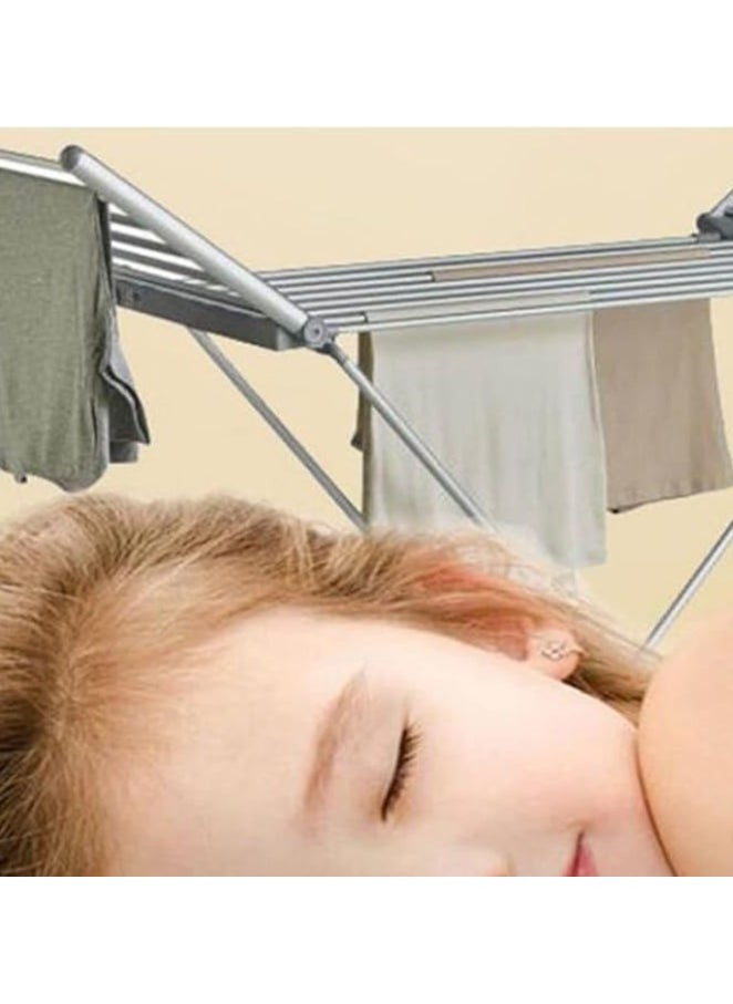 Electric Clothes Airer Power 220W Folding Clothes Airer with 18 Rails Clothes Airer Aluminium Cloths (148 x 53 x 90 cm) Clothes Drying Rack, Height-Adjustable, Metal Clothe Airer, Winged Laundry Rack.