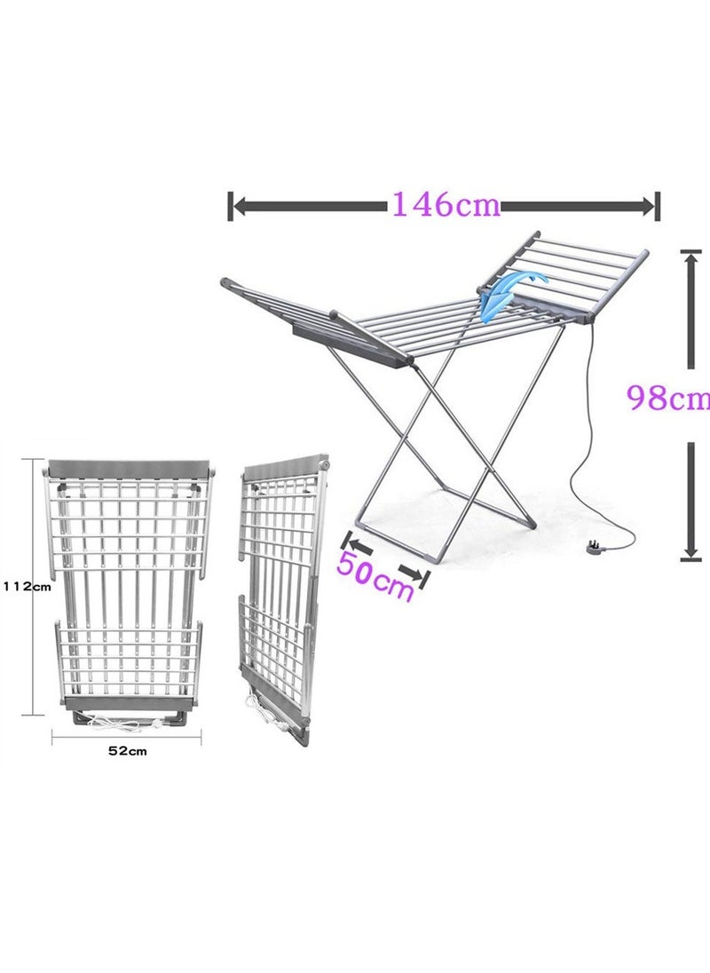 Electric Clothes Airer Power 220W Folding Clothes Airer with 18 Rails Clothes Airer Aluminium Cloths (148 x 53 x 90 cm) Clothes Drying Rack, Height-Adjustable, Metal Clothe Airer, Winged Laundry Rack.