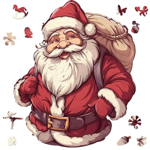 Qiuenisray 300 Pieces Wooden Puzzles for Adults Santa Claus Jigsaw Puzzles for Kid Grandkid Christmas Unique Shape Adult Puzzles Wood Puzzles Creative Gift for Teengers 112x14 in - Image 1