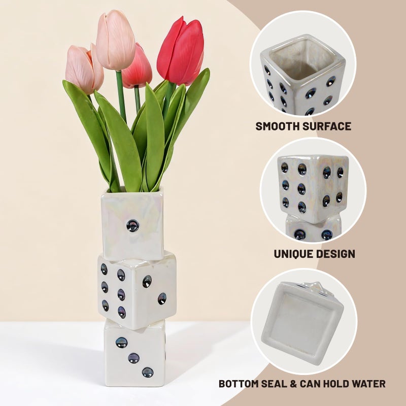 Tnstbiee Modern Ceramic Dice Vase - Small Unique Decorative Vase for Dried Flowers, Roses and Pampas Grass | Ideal Centerpiece for Living Room, Coffee Table - Single Stem Bud Vase Gift for Home Decor - Image 5