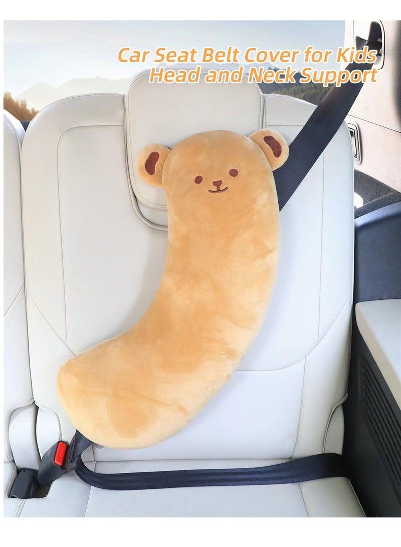 Barakah Kids Seat Belt Covers, Soft Travel Pillow for Toddlers, Provides Head and Neck Support, Brown Color - Image 4
