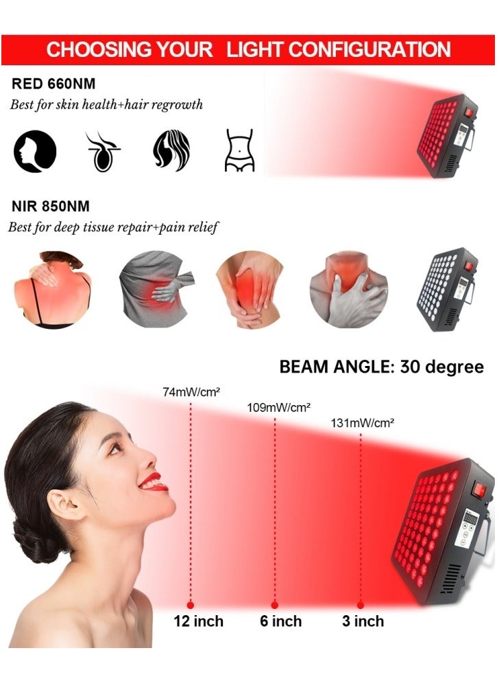 Red Light Therapy Device for Body 300W 660nm 850nm Near Infrared Light Therapy with Timer 60 LEDs High Power Red Light Therapy Panel for Pain Relief Skin Health