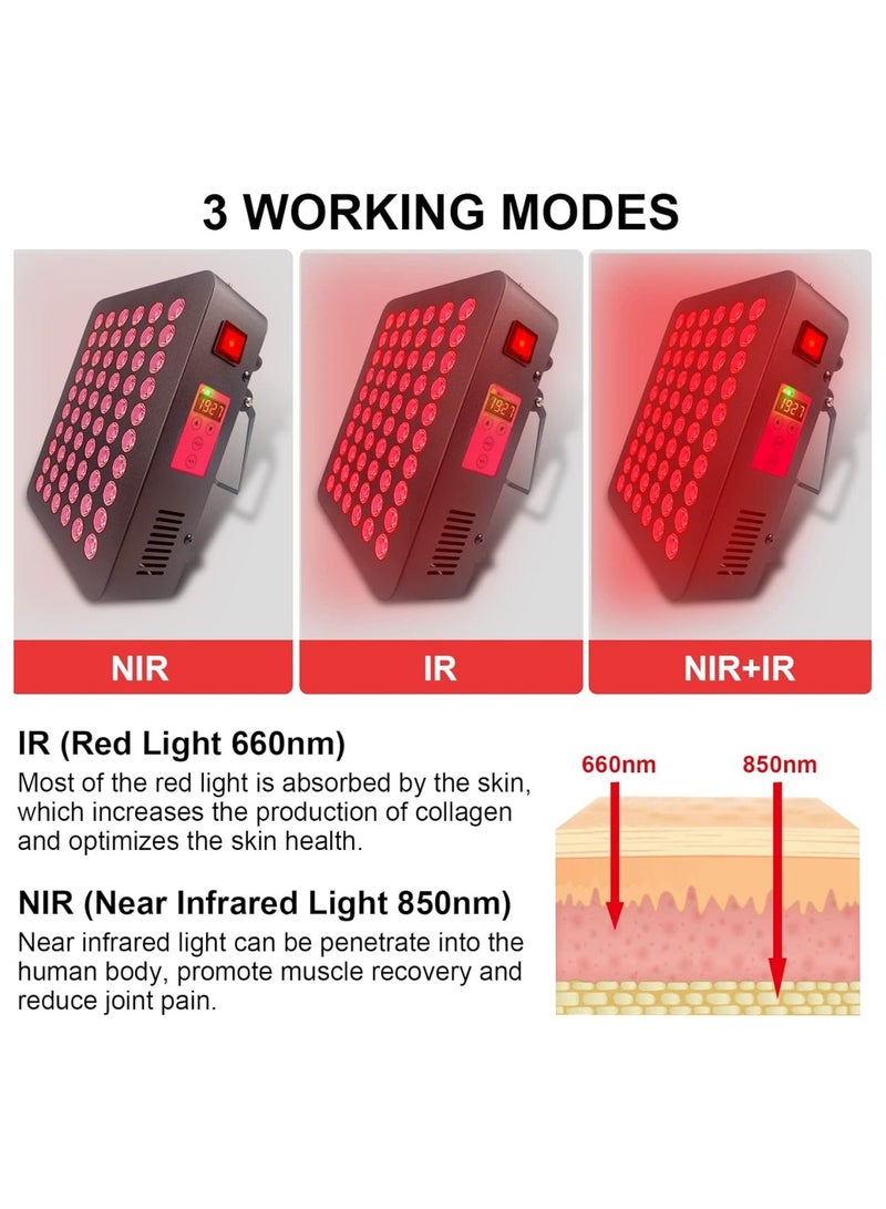 Red Light Therapy Device for Body 300W 660nm 850nm Near Infrared Light Therapy with Timer 60 LEDs High Power Red Light Therapy Panel for Pain Relief Skin Health