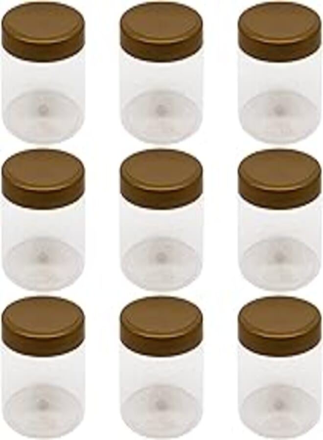 8 Piece Plastic Jar White Clear Size 500ml - Diameter 9 Centi - Gold Lid and Plastic Medicine - Empty Plastic Empty Jar Refill Jar Storage Containers Empty Round Cans - artistic (Gold)