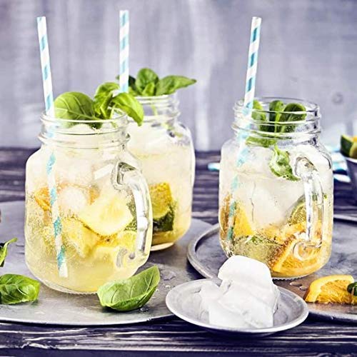 SAMJU SAMJU Glass Drinking Mason Jar Cups with Handle Reusable Straws Lids Handles 490 ML_Mix Dotted_Set of 4  - Image 3