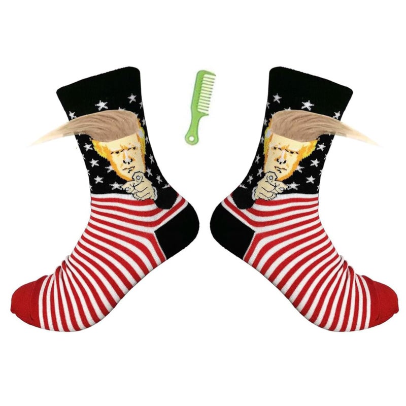 T Legend President Donald Hair MAGA Socks for Men and Women, Novelty Valentine's Day Socks for President Donald Supporters, gag Birthday gift For fans (Finger Hair) - Image 1