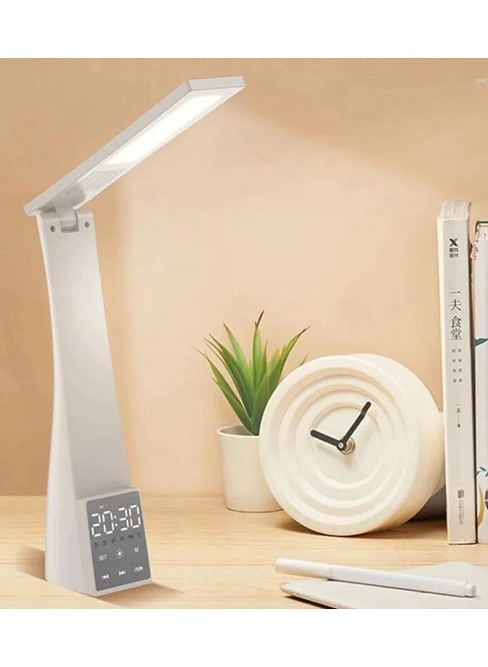 مصباح LED Desk Care Eye-Care مع ساعة الإنذار -3 أوضاع اللون، التعتيم بلا درجات، USB Charing، مع مكبر صوت بلوتوث مثالي للقراءة والاستخدام بجانب السرير - Image 1