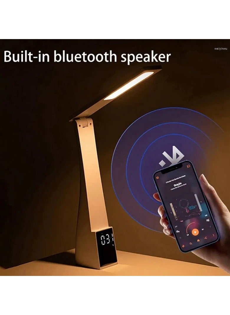 مصباح LED Desk Care Eye-Care مع ساعة الإنذار -3 أوضاع اللون، التعتيم بلا درجات، USB Charing، مع مكبر صوت بلوتوث مثالي للقراءة والاستخدام بجانب السرير - Image 2