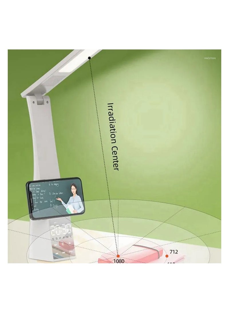 مصباح LED Desk Care Eye-Care مع ساعة الإنذار -3 أوضاع اللون، التعتيم بلا درجات، USB Charing، مع مكبر صوت بلوتوث مثالي للقراءة والاستخدام بجانب السرير - Image 4