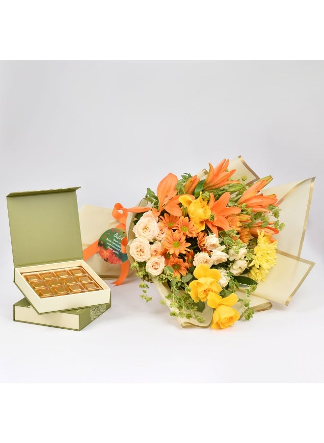 Ferns N Petals - Ocotber Birthday Fresh Flower Bouquet And Chocolates - Image 1