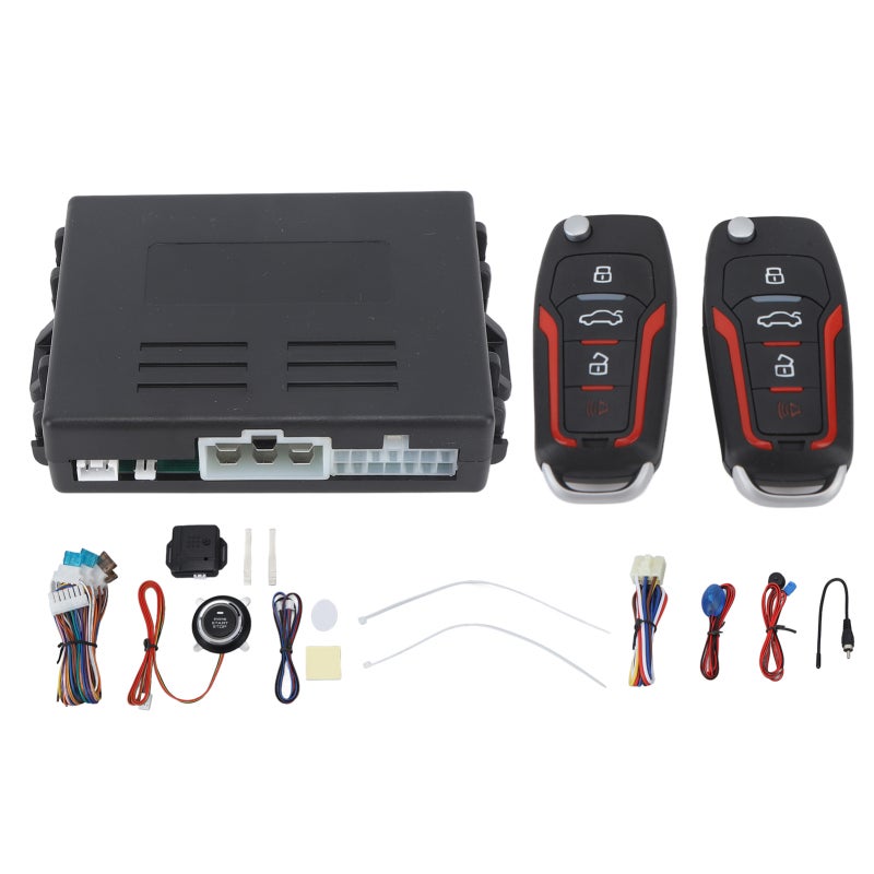 Car Security Alarm System Keyless Entry System Kit Convenient One Button Start - Multi Functional Remote Central Locking Kit with Anti Theft Immobiliser for Vehicles - Image 1