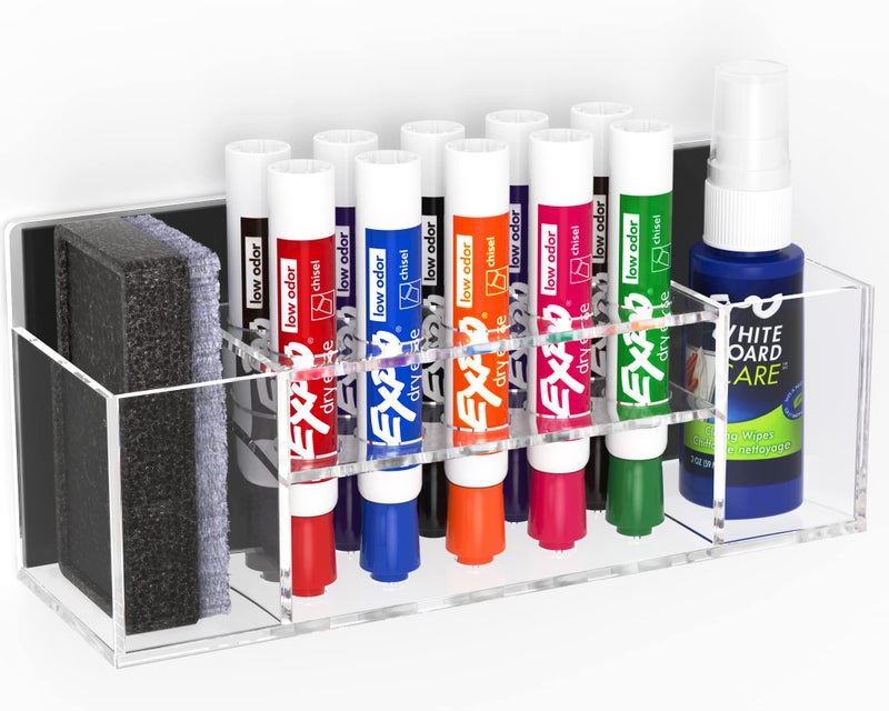 hblife HBlife Acrylic Magnetic Dry Erase Marker Holder Wall Mount 10 Slots Whiteboard Marker Holder for Office School and Home Marker Eraser and Whiteboard Cleaner Not Included Clear