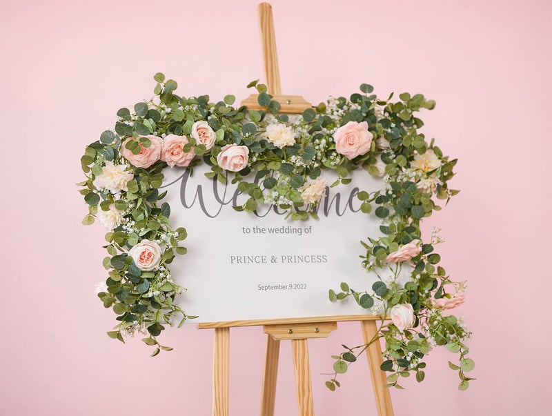 Anna's Whimsy 5.91FT Artificial Eucalyptus Garland with Flowers, Fake Rose Gypsophila Garland, Faux Floral Greenery Garlands for Wedding Spring Party Art Table Runner Decor (Pink, 1) - Image 3