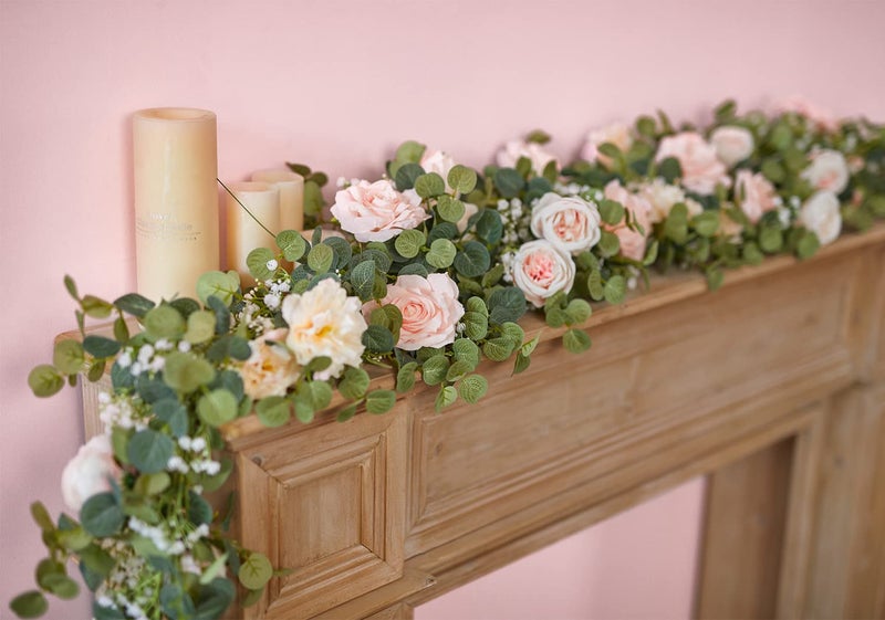 Anna's Whimsy 5.91FT Artificial Eucalyptus Garland with Flowers, Fake Rose Gypsophila Garland, Faux Floral Greenery Garlands for Wedding Spring Party Art Table Runner Decor (Pink, 1) - Image 4