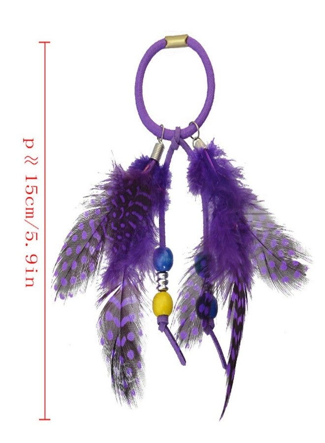 سوبيربليس مجموعة Suoirblss المكونة من 4 قطع من ربطات الشعر المصنوعة يدويًا للنساء والفتيات، بتصميم بوهيمي هيبي، تتضمن ربطات شعر مطاطية وربطات شعر مزينة بالريش، وحاملات ذيل حصان، وإكسسوارات شعر. - Image 2