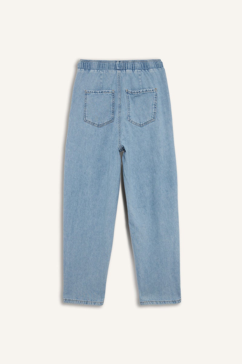 DeFacto Blue Woman Paperbag High Waist Straight Leg Long Soft Jeans Casual - Image 5