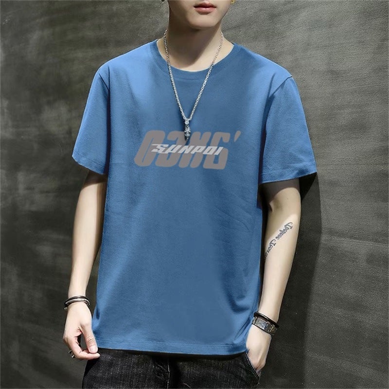 2025 Men'S Short-Sleeve T-Shirt Summer Loose Base Shirt Printed Youth Casual Versatile Trendy Versatile