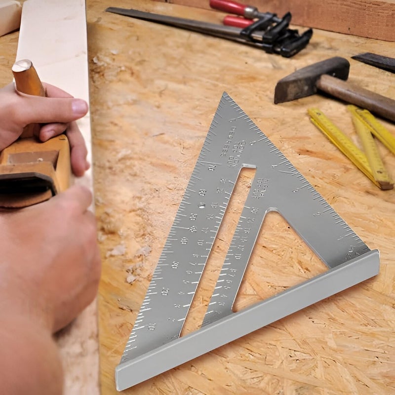 DeoDap Double Side Scale Aluminium Alloy Metric Inch Triangle Ruler Measurement Hand Tools, Speed Square, Square Layout Tool (7 inch speed square) - Image 4