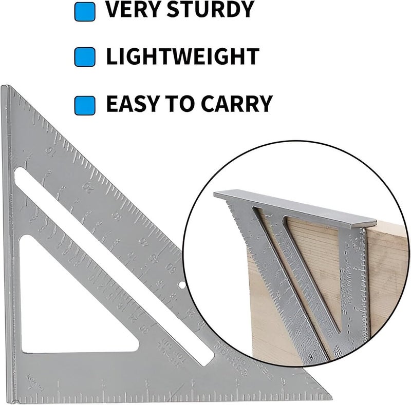 DeoDap Double Side Scale Aluminium Alloy Metric Inch Triangle Ruler Measurement Hand Tools, Speed Square, Square Layout Tool (7 inch speed square) - Image 3