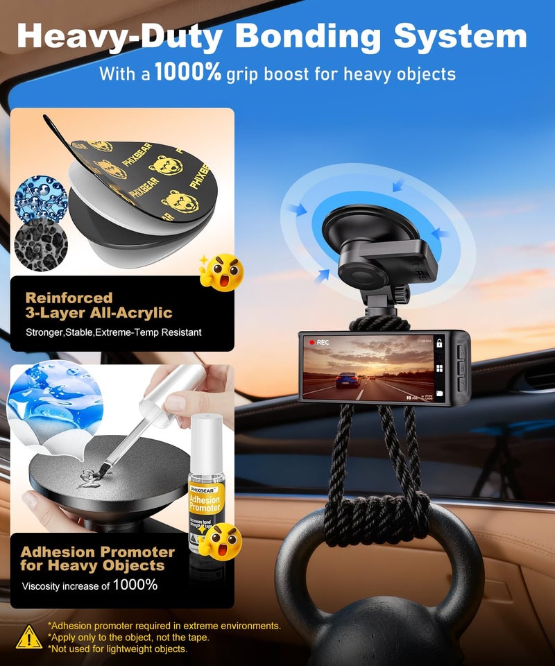 PHIXBEAR Extreme Env. Double Sided Sticky Pads for Dash Cam Mount - Outdoor Heavy Duty Strong Mounting Tape Waterproof Heat Resistant, 36Pcs 1â€™â€™ & 2â€™â€™ Adhesive Tape for Car Phone Holders - Image 3