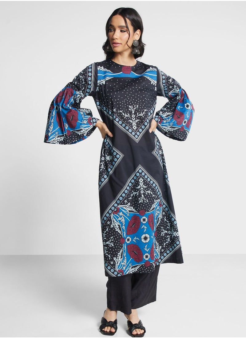 Nishat Linen - Printed Flare Sleeve Kurti - Image 1
